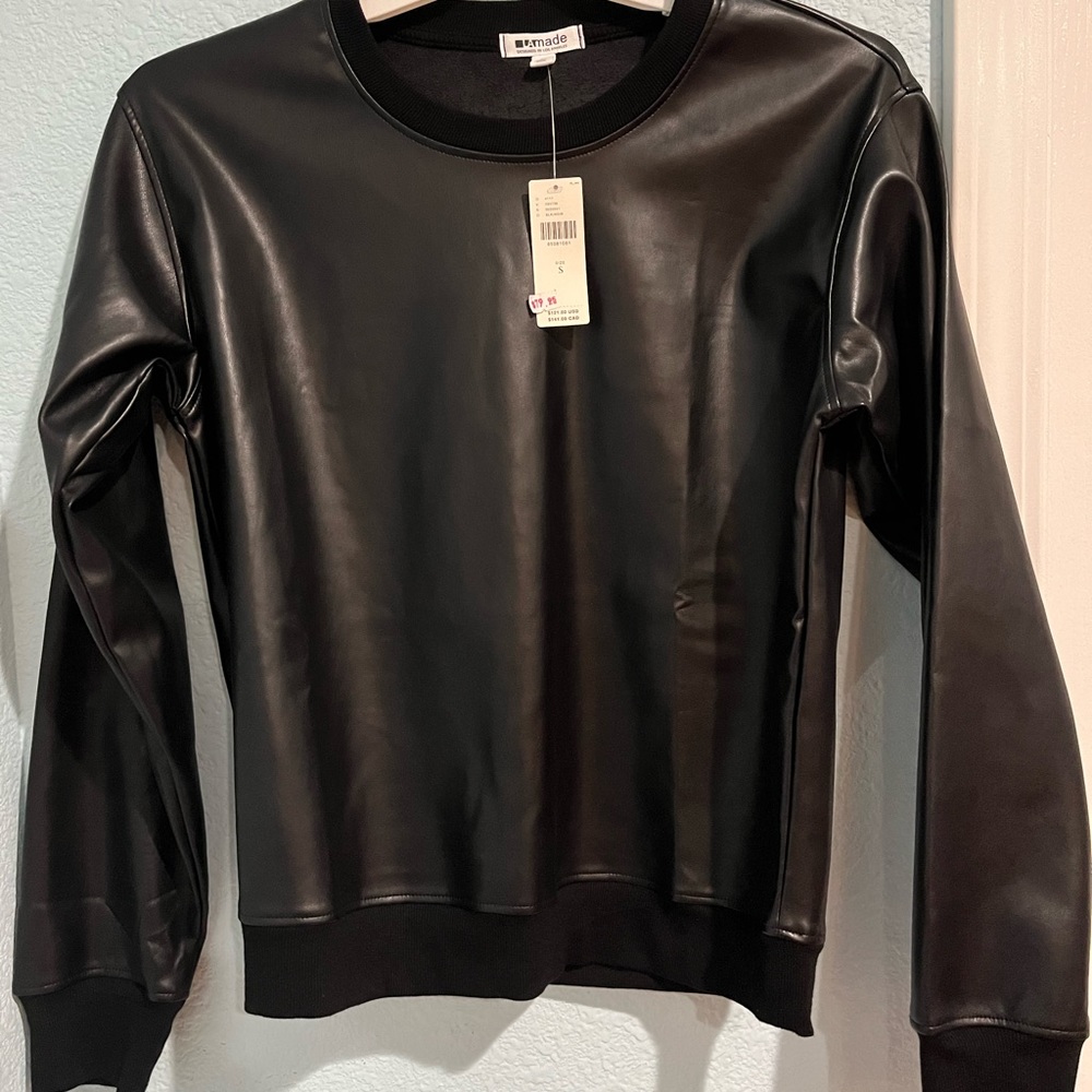 Women’s S black leather top Anthropologie brand new